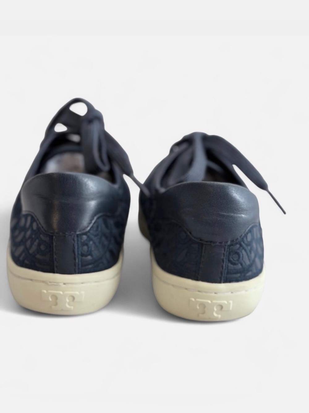 Tory Burch Navy Floral Cutout Low-Top Sneakers 6.5 - Picture 3 of 8